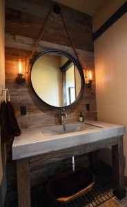 wood wall detail, statement mirror